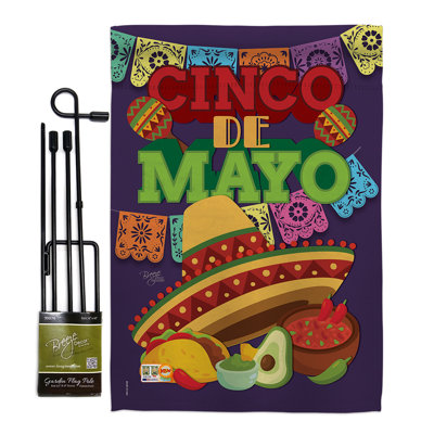 Cinco de mayo polyester à 2 côtés 18,5 x 13 po ensemble de drapeau
