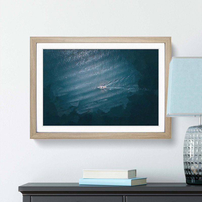 Boat in the Open Sea in Abstract - Picture Frame Graphic Art Print, Oak Framed, 36cm H x 48cm W x 2cm D