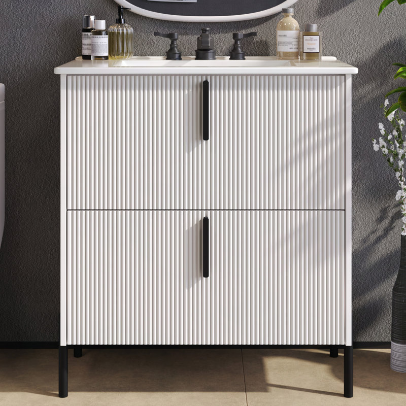 Ensemble de meuble-lavabo 30 po avec lavabo en céramique et tiroirs pleine extension, Blanc