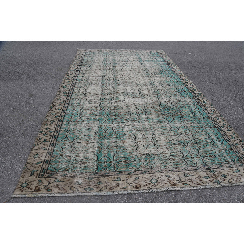 Grands tapis 5,2 x 9,2 pi, tapis rétro, tapis géométriques, tapis turcs, tapis vert en laine, tapis frais