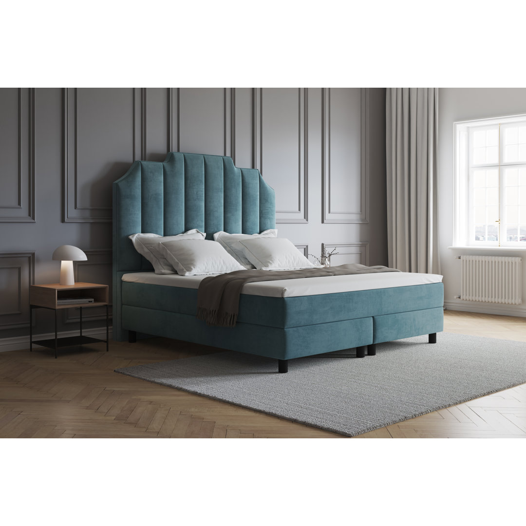 Boxspringbett Adelline mit Premium Visco Topper, mit Samtstoff bezogen