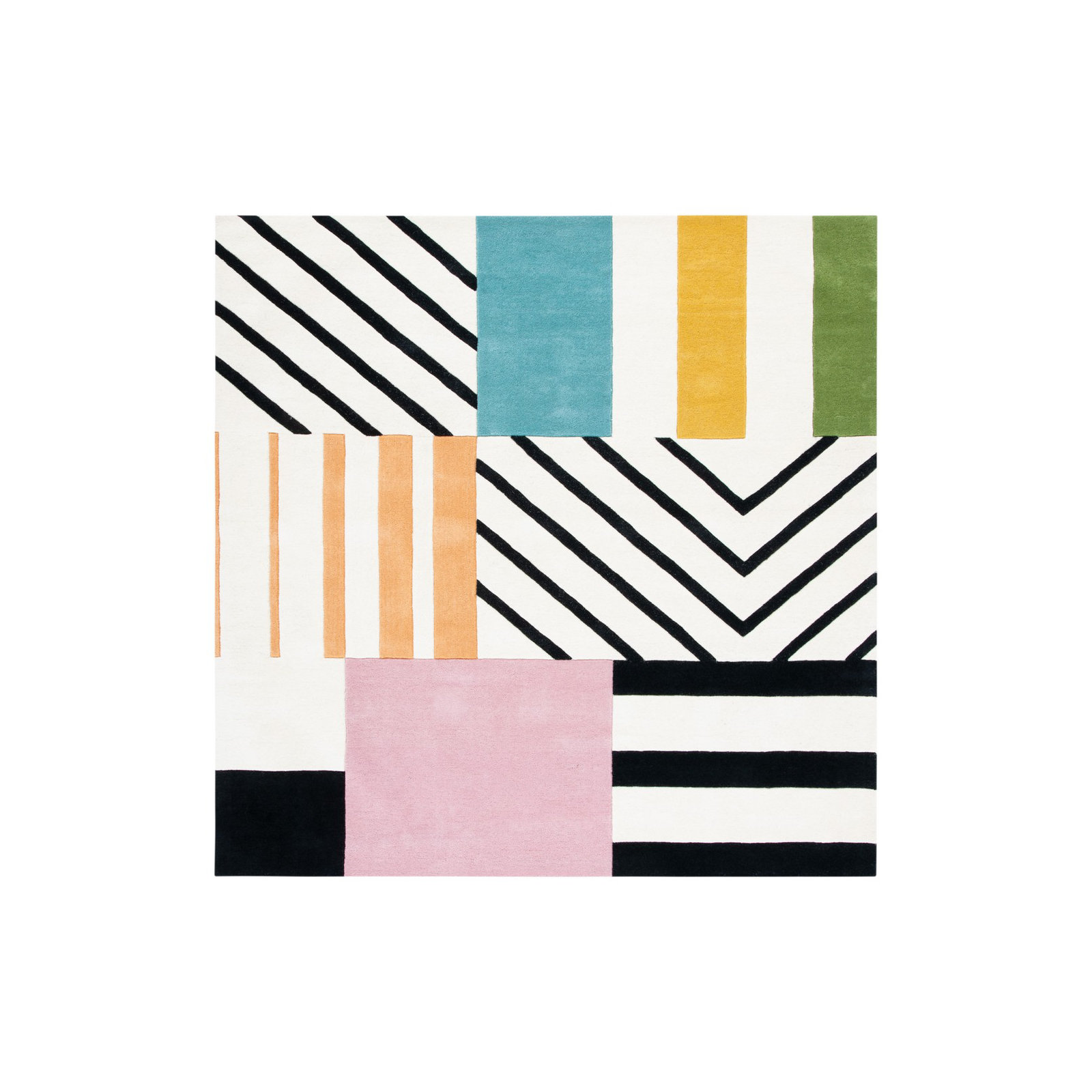 Tripoli Hand Tufted Wool Ivory/Black/Pink Rug, Square 3'