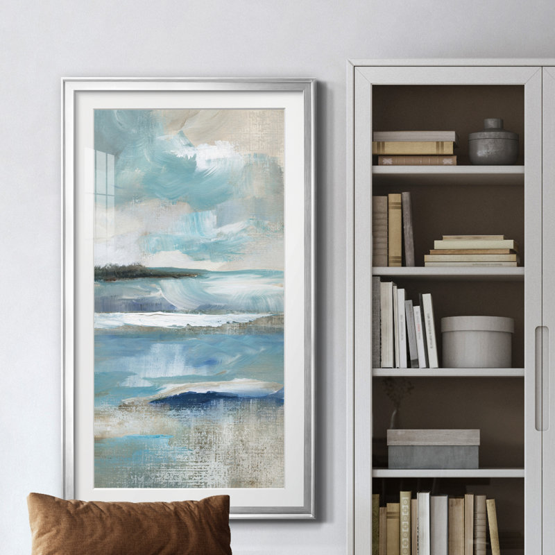 Distant Drama I - peinture encadrée, Argent, H 14,5 po x l 26,5 po x P 1,5 po