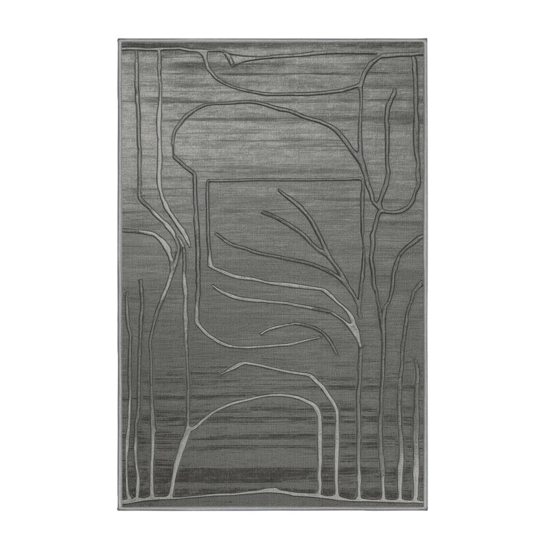 Tapis abstrait gris lavable à la machine, Rectangulaire 3 pi x 5 pi