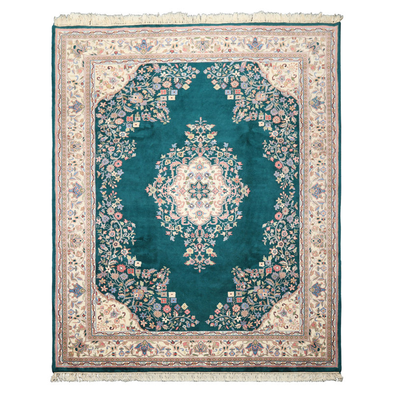 Tapis traditionnel en laine noué à la main 7 pi 5 po x 9 pi 6 po Emerald