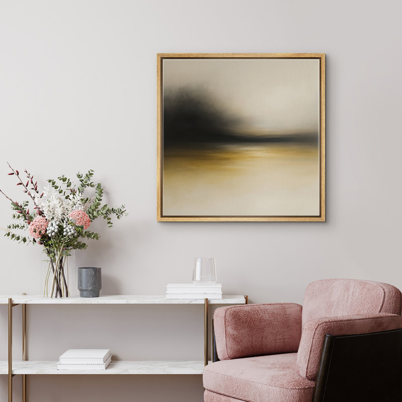 Reproduction de paysage abstrait encadrée d'art mural sur toile pour décor moderne neutre, Naturel, H 16 po x l 16 po