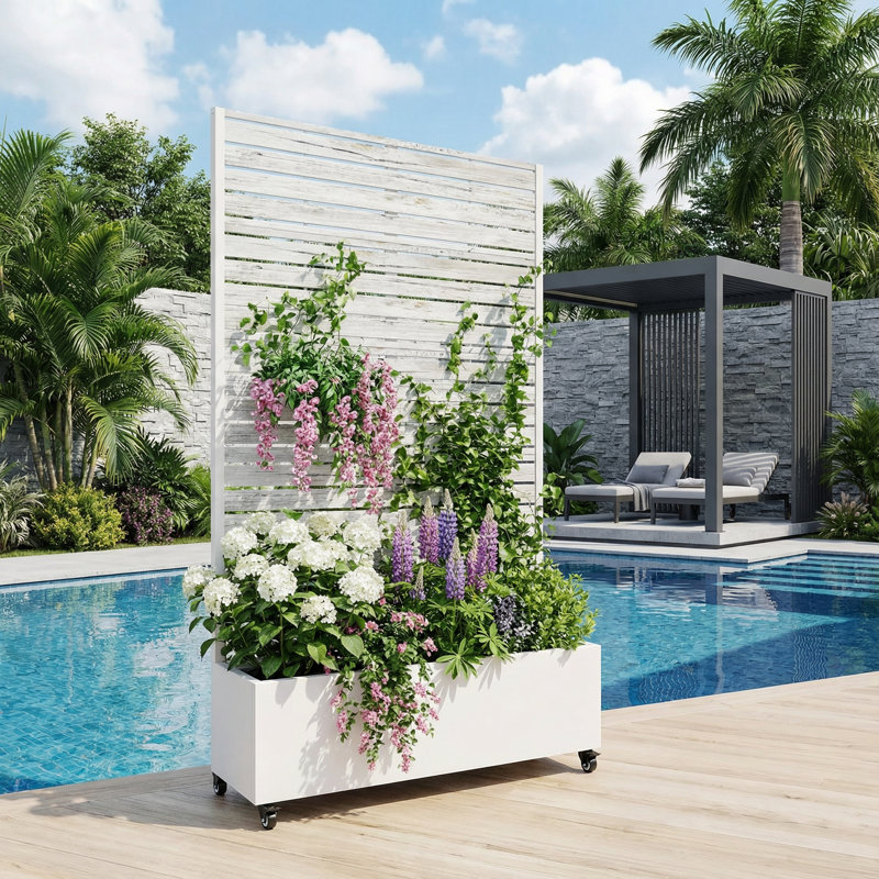 Lit de jardin extérieur surélevé en métal avec treillis, H 72 po x l 47 po x P 16 po, Blanc