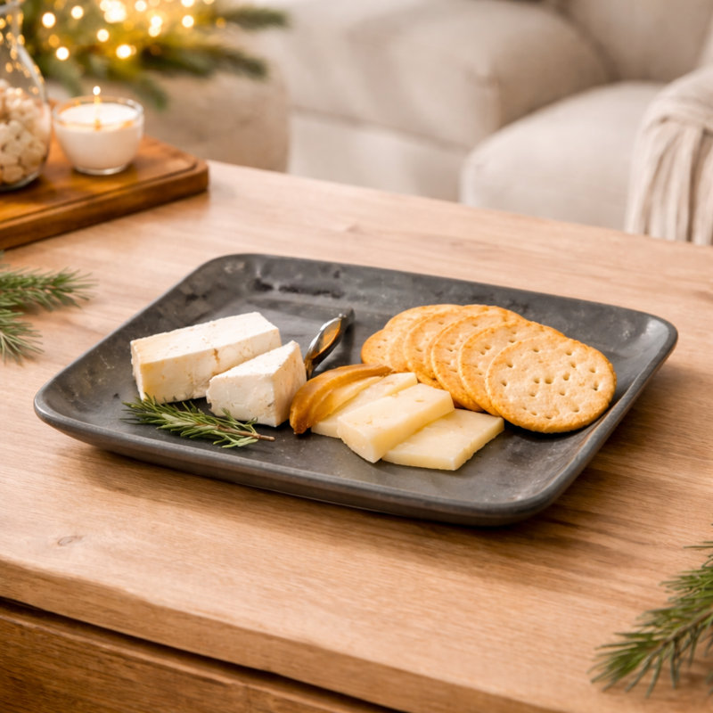 Longpi Pottery Sqaure Platter – 9.5X9.5X1" | Handcrafted Black Clay Serveware