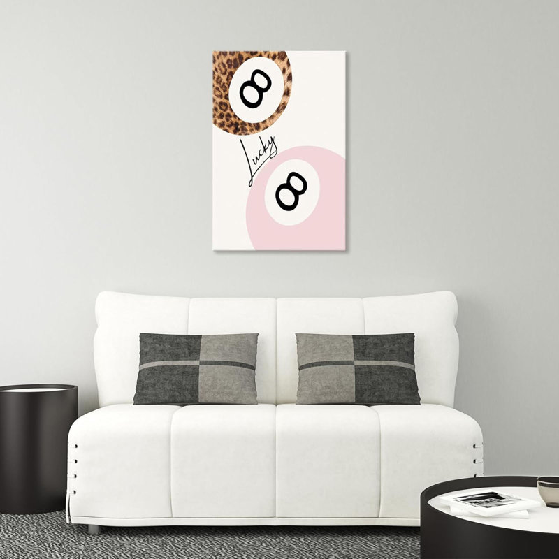 Lucky Girl Aesthetic Wall Art Funky Y2K Leopard Pool Ball Canvas Poster For Trendy Dorm Apartment Decor 24X36in Framed