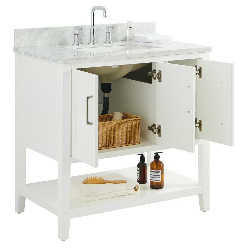 Sheraton 36" Freestanding Standard Single Bathroom Vanity with Top, White, Brushed Nickel
