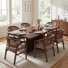 Stanley 7-Piece Mid-Century Modern Rubberwood Dining Set With Cane Back Upholstered Chairs
