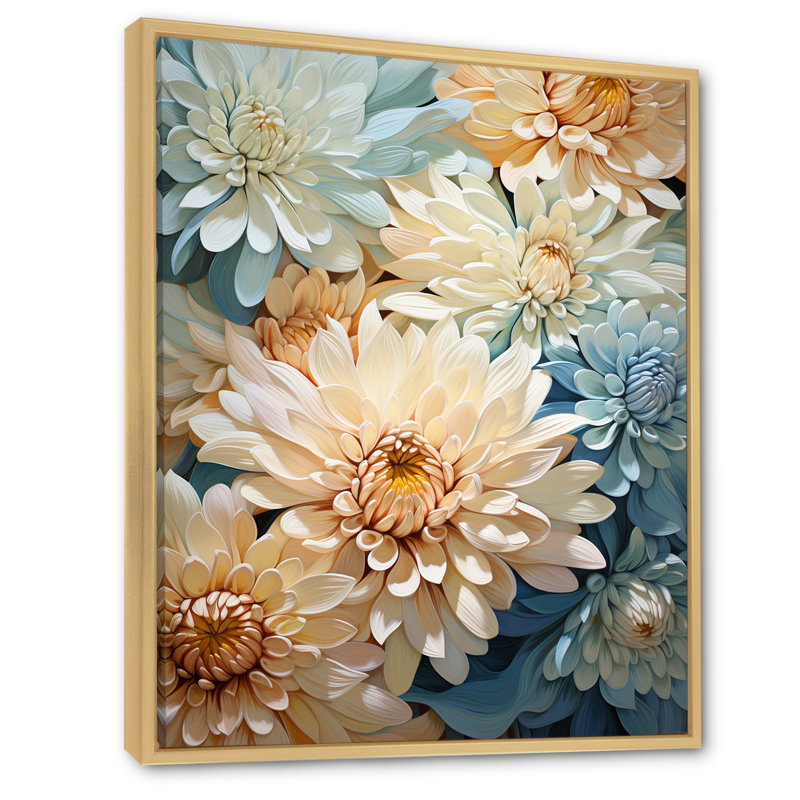 «Blue and White Mums Flowers Elegance», reproduction sur toile, Cadre naturel flottant, 32" H x 16" W