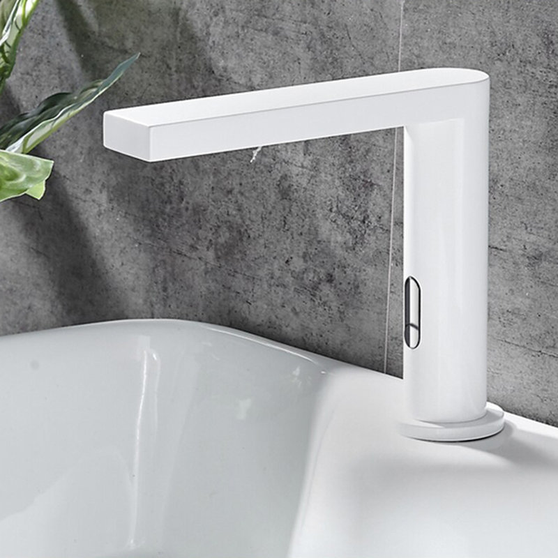Munich Touchless Deck-Mounted Faucet – White Automatic Infrared Sensor Tap for Commercial Restrooms