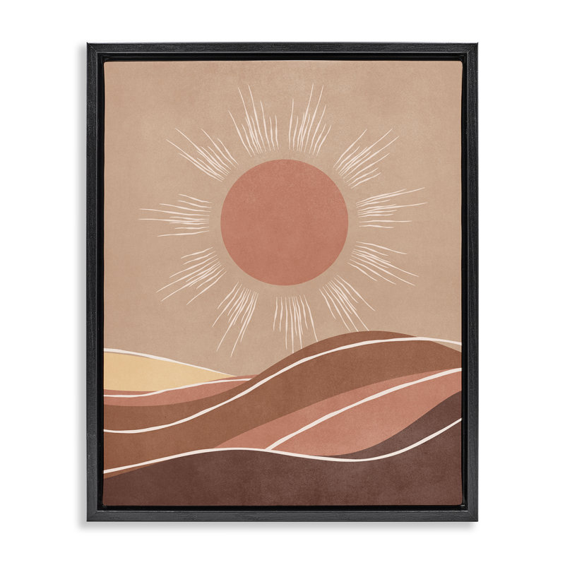 «Boho Sun over Desert Gray», art mural encadré par Nataly White, H 31 po x l 25 po, Cadre flottant noir de jais