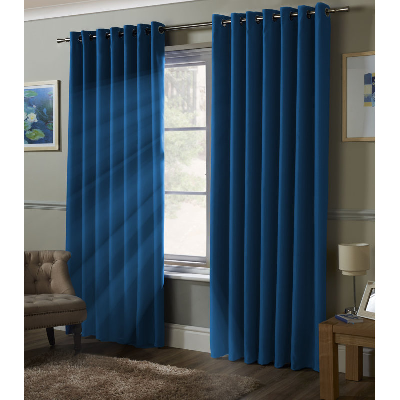 Bigham Blackout Eyelet Curtains, Blue, 229 W x 229 D cm
