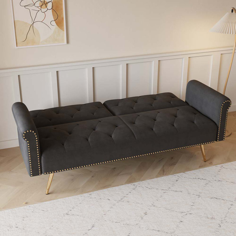 Canapé futon moderne rembourré, Velours noir
