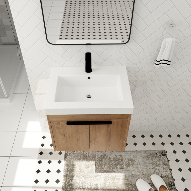 Meuble-lavabo mural simple avec plateau en résine Olus 23,99 po