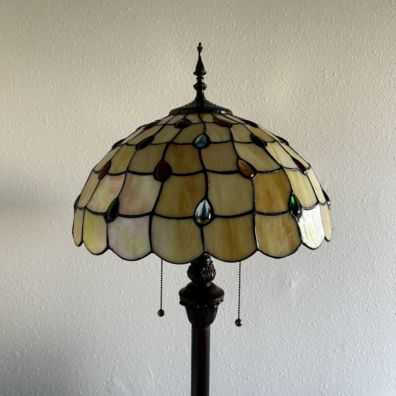 Simonson Tiffany Floor Lamp Gold Stained Glass Crystal Beans Metal Base LED Bulbs Included 16"W*16"D*64"H