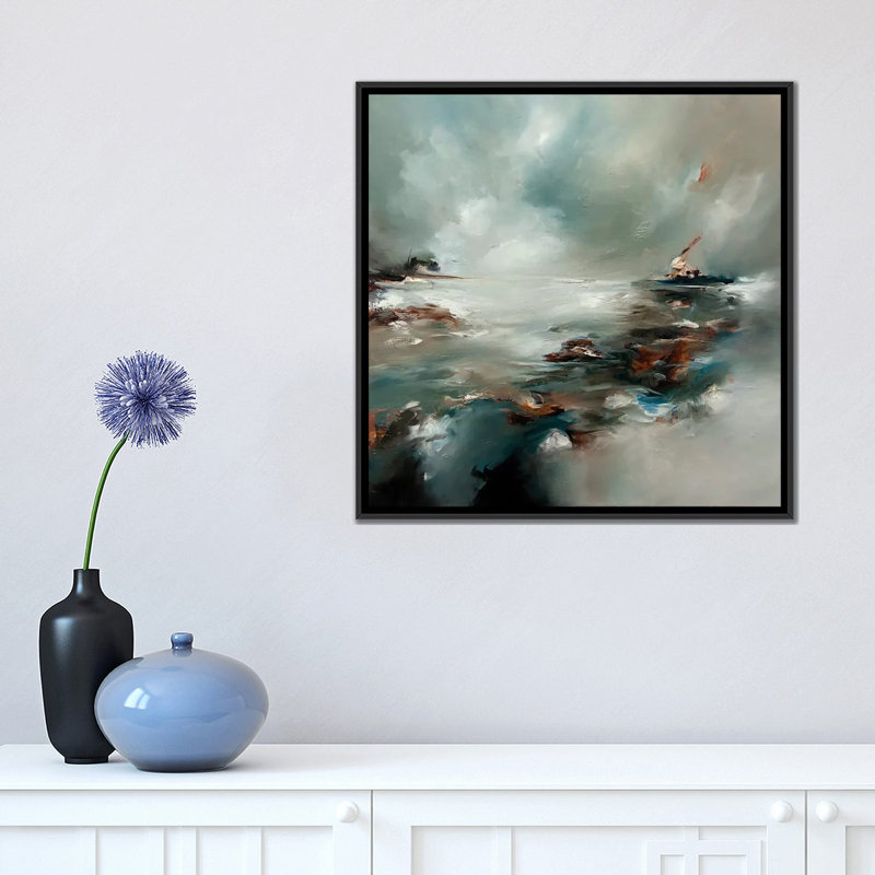 Peinture à vent sur toile tendue, H 18 po x l 18 po x P 1,5 po, Toile avec cadre noir, Pas de tapis