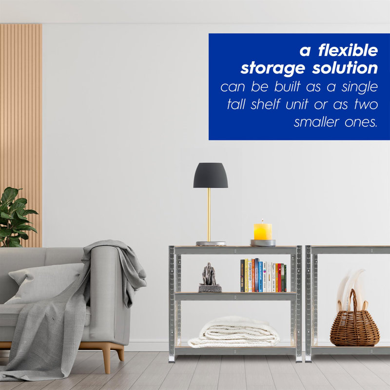 Harbour Housewares - 2pc Steel Garage Shelving Units Set - 5-Tier, Silver, 150cm H x 75cm W x 30cm D