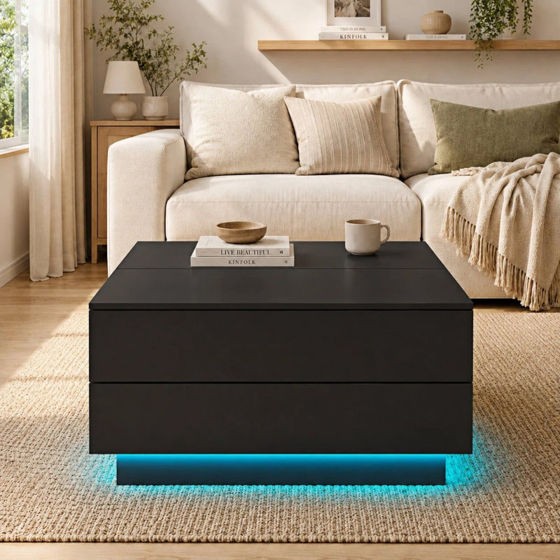 Pedestal Coffee Table with Storage, Black