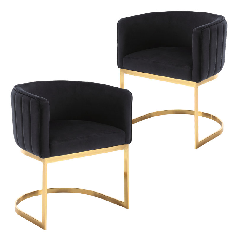 Black Velvet Upholstered Side Chair with Gold Metal Frame