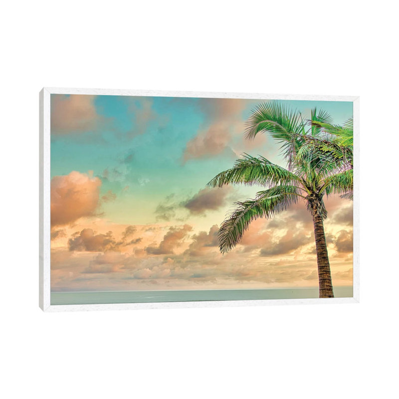 Palm Calm 1 Piece Wall Art on Canvas, 45.72cm H x 66.04cm W x 3.81cm D, White Floater Framed