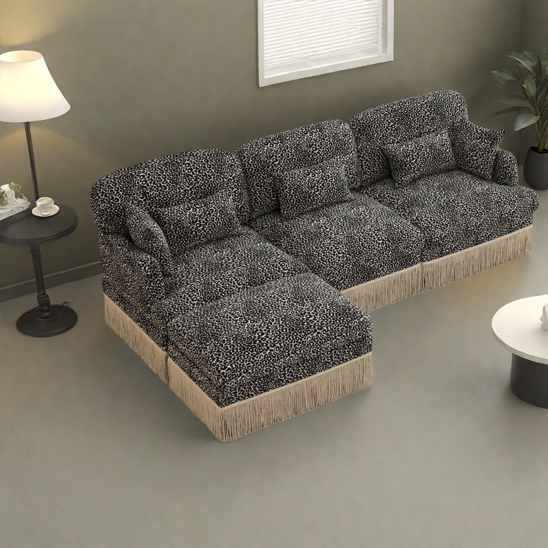 Canapés modulaires à assise profonde, salon moderne léopard chenille