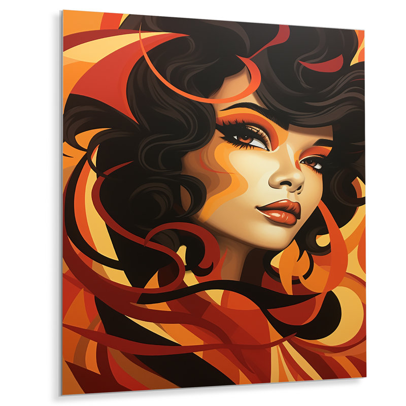 Orange et noire mode femme Diva - Art mural en métal Pop Art, H 40 po x l 30 po x P 1,5 po