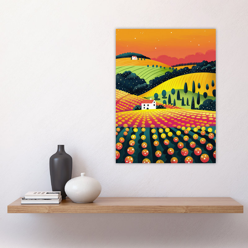Wall Art Print Hill Farm Sunset Orange Pop Art Design Poster