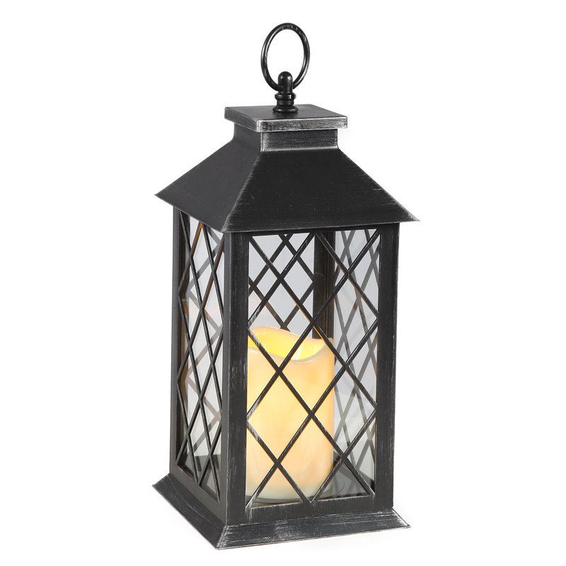 Plastic / Acrylic Lantern with Candle Included, Antique black, 34cm H x 11cm W x 11cm D