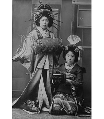 " Two Young Beautiful Japanese Geishas Accoutered "