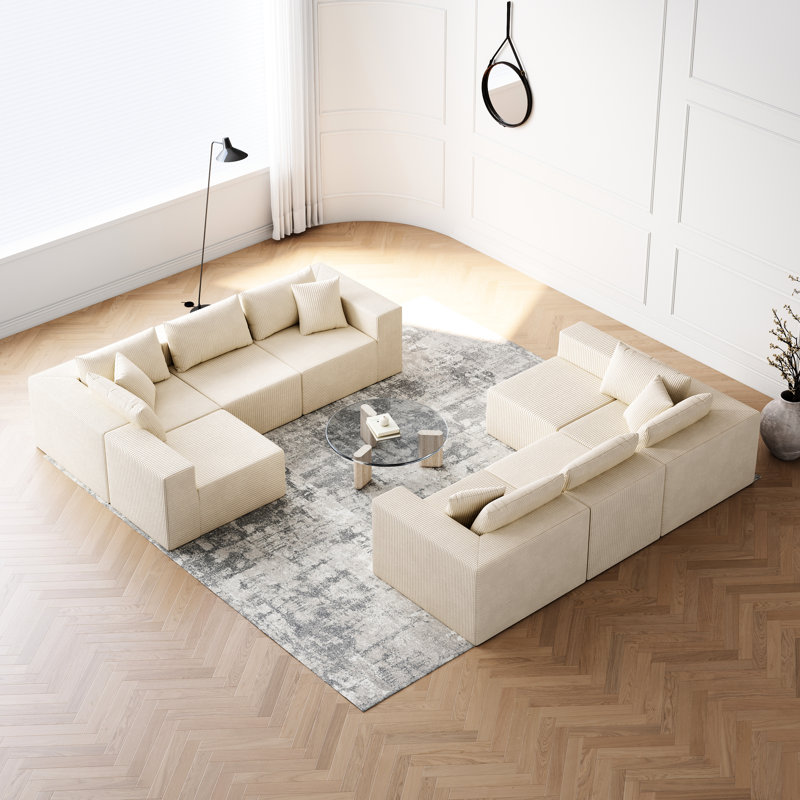 4 places en velours côtelé modulaire en forme de L, pour le salon, configuration sans tracas, luxe polyvalent, sans assemblage, multifonctionnel