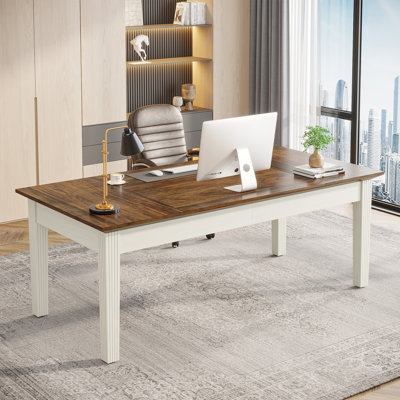 62-Inch Computer Desk, Large Office Executive Desk With Solid Wood Legs