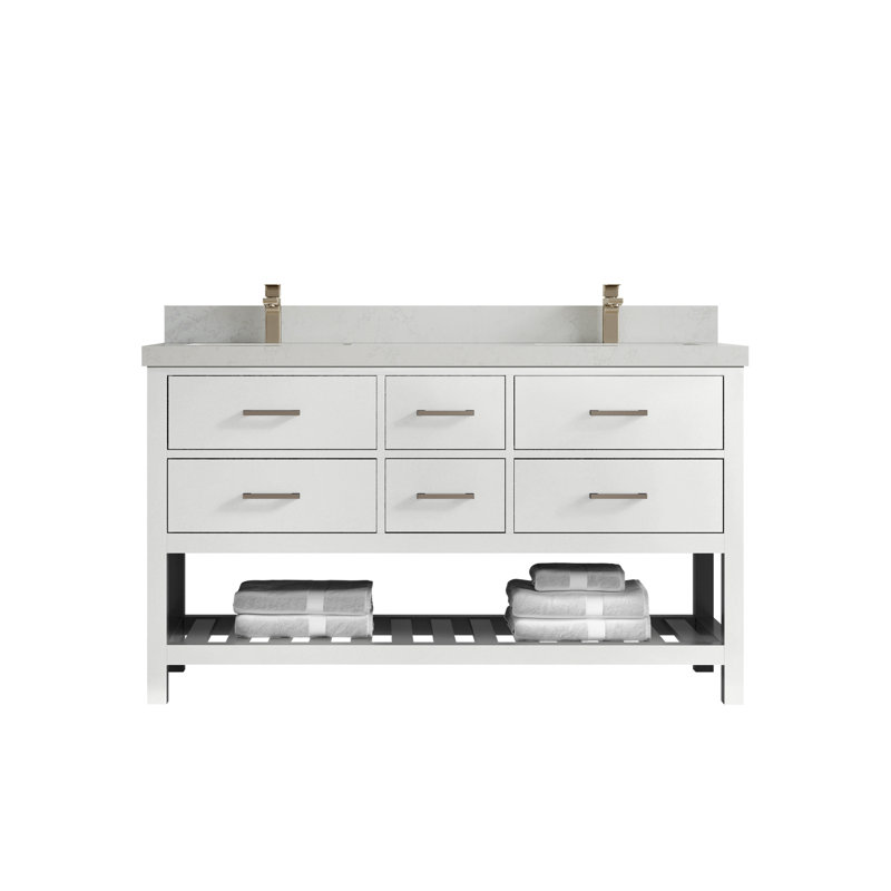 Ensemble de meuble-lavabo double 60 po Parker, Quartz de Carrare