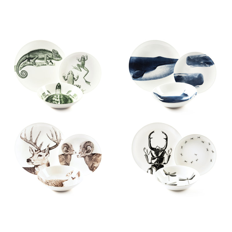 Faune & Flore Piece Ceramic Dinnerware Set - Service for 4
