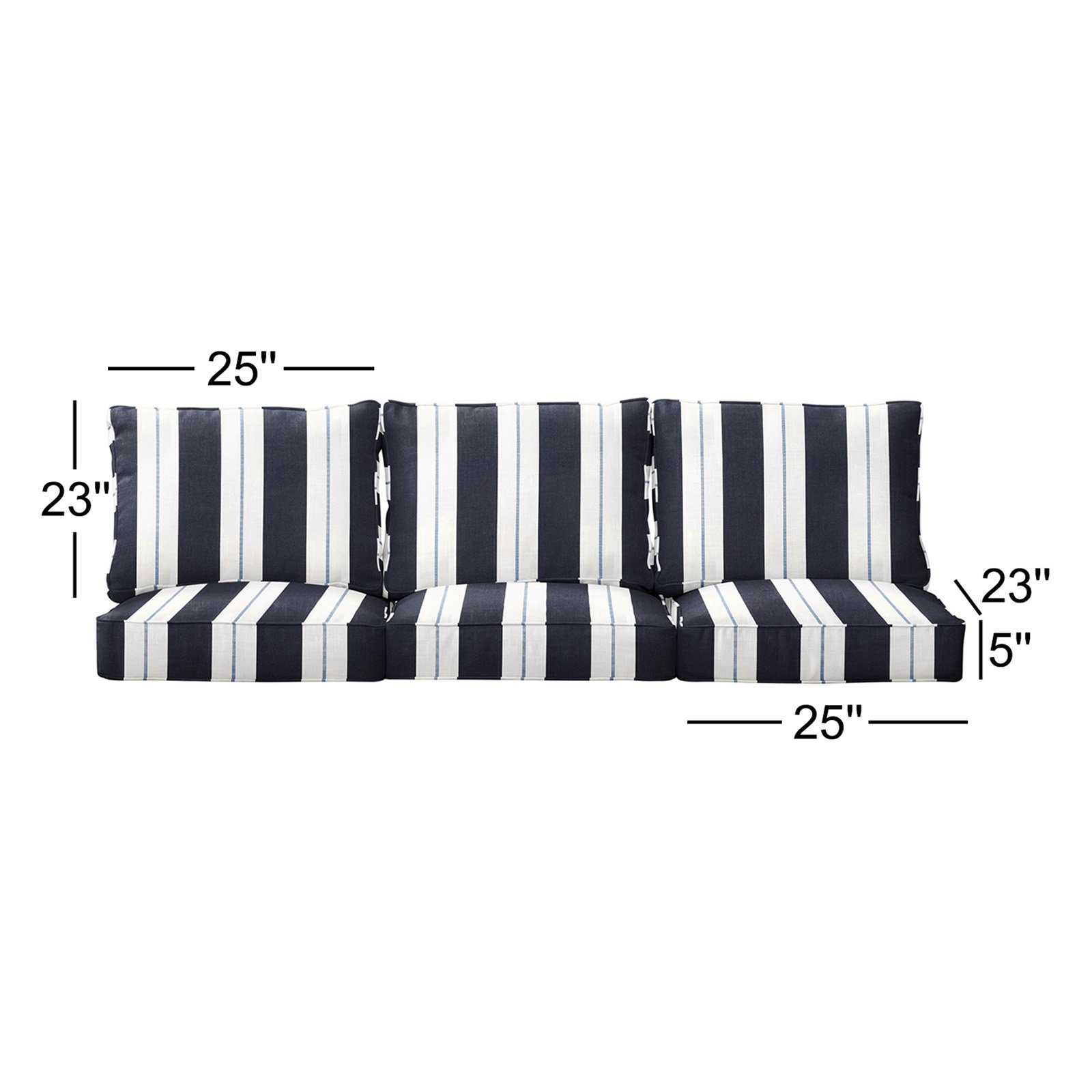 Deana Indoor/Outdoor Sunbrella Seat/Back Cushion, Navy Stripe Sunbrella®, 25" W x 23" D