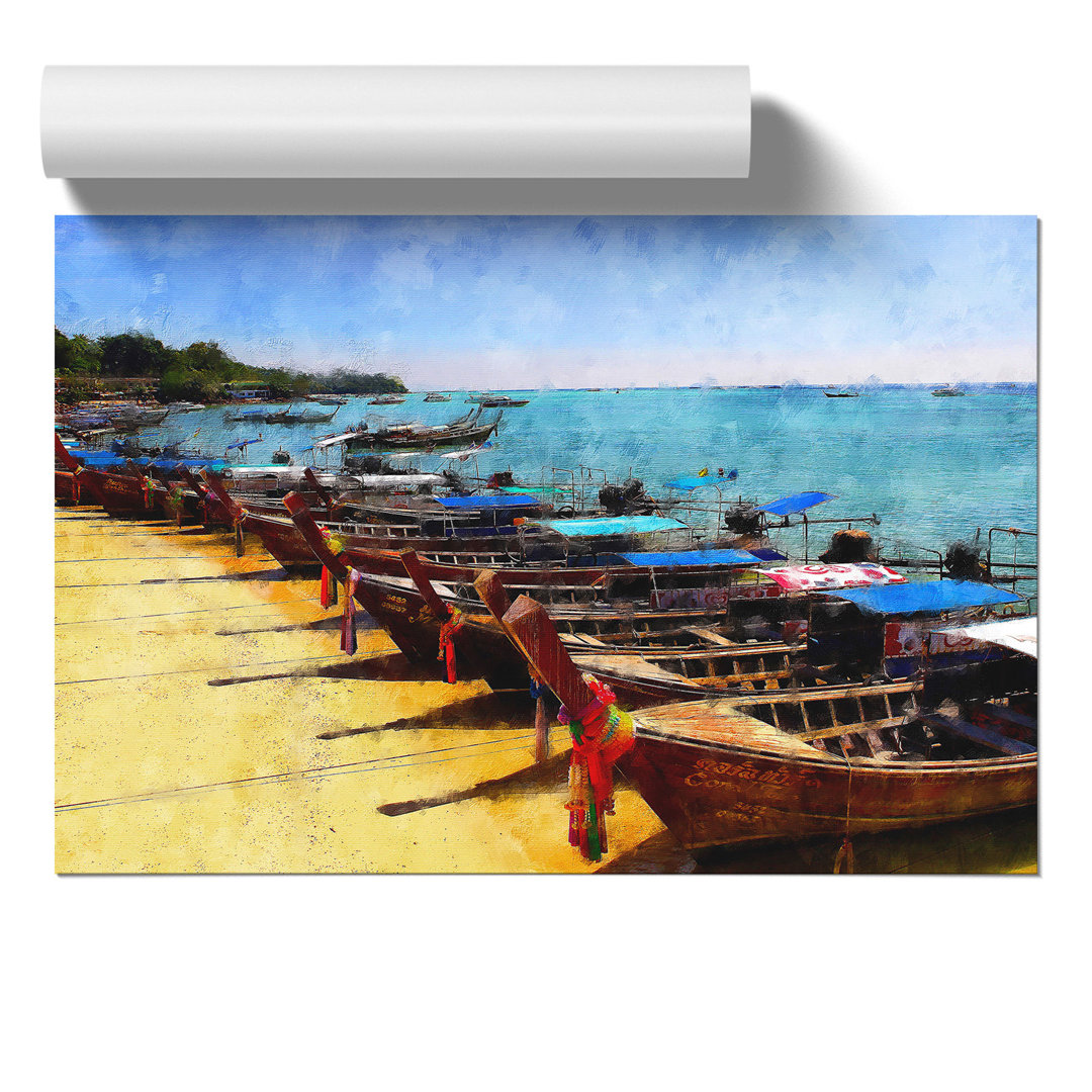 Boats in Koh Phi Phi Thailand Painting - Frameless Print