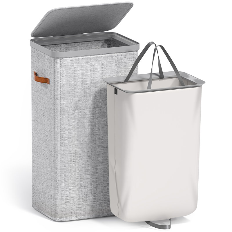  Fabric Laundry Hamper - Collapsible 1-Compartment Laundry Basket with Removable Laundry Bag - Gray, Gray