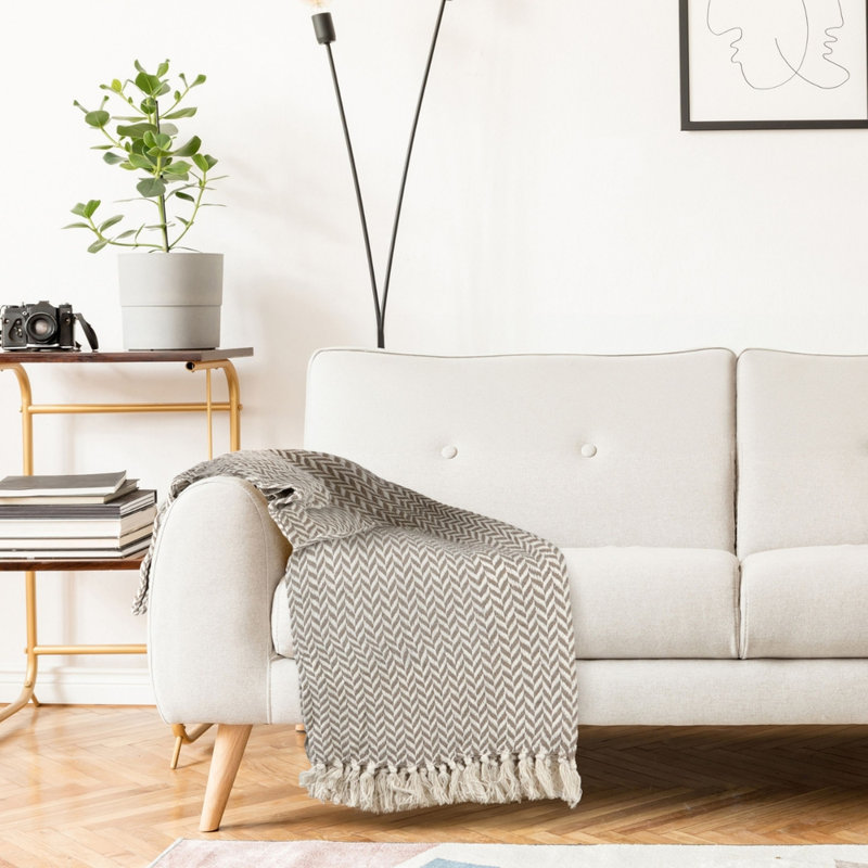 Throw Blanket For Sofas Bed Extra Large Recycled C Chevron Blanket, 254cm x 228cm, Cream