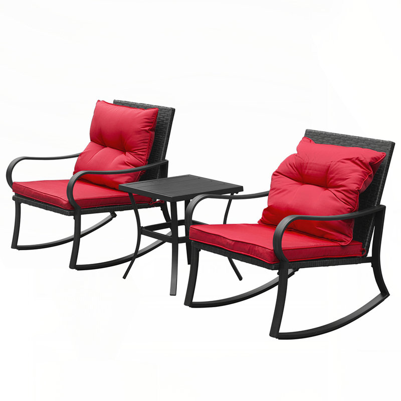Metal 2 - Person Outdoor Patio Rocking Seating Group with Cushions, Red