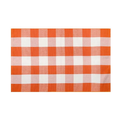 Buffalo Plaid Outdoor Rug – 2'4" X 3'7" Orange White Check, Washable Cotton Woven, Indoor Outdoor Layering Mat, Fall Porch Decor