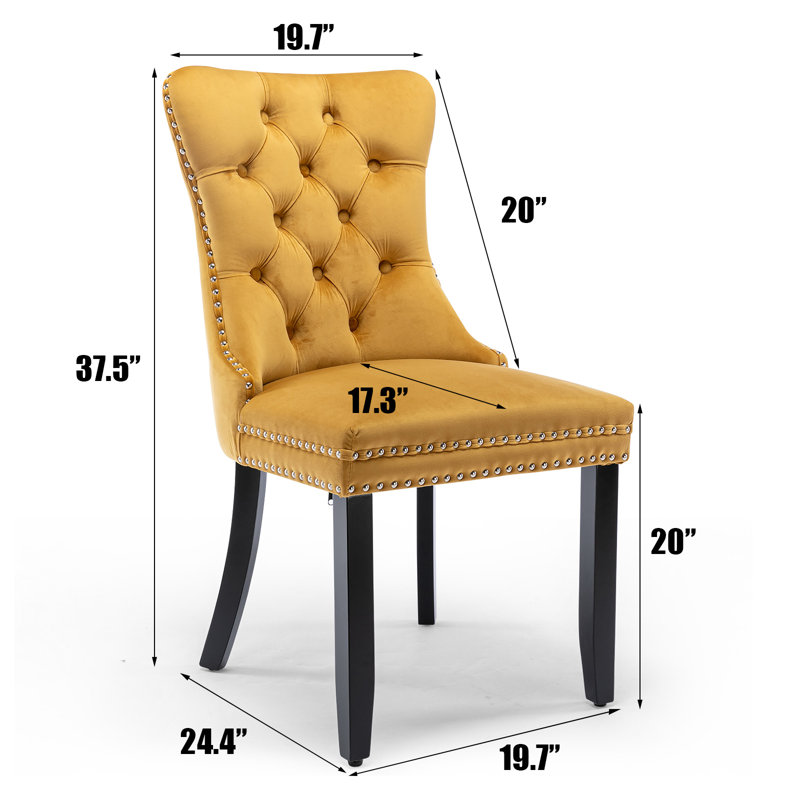 Chaise de salle à manger en velours avec pieds en bois massif Friedrun, Doré