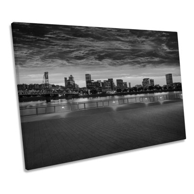 Portland Oregon City Skyline B&W - Wrapped Canvas Print