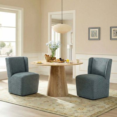 Camden Upholstered Wing Back Dining Side Chair With Casters(Set Of 2)