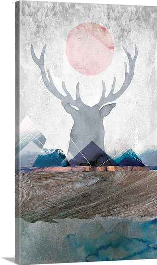«Deer and Mountains II» par Louis Duncan-He, impression, H 36 po x l 22 po x P 1,5 po, Toile