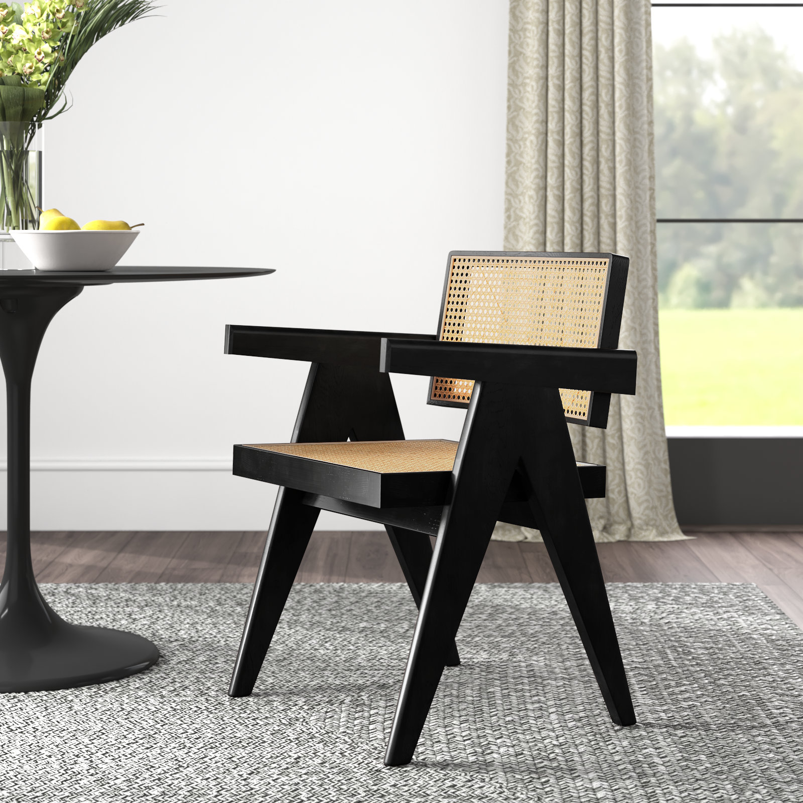 Beachcrest Home™ Eveleth Rattan Dining Chair with Solid Wood Frame ...