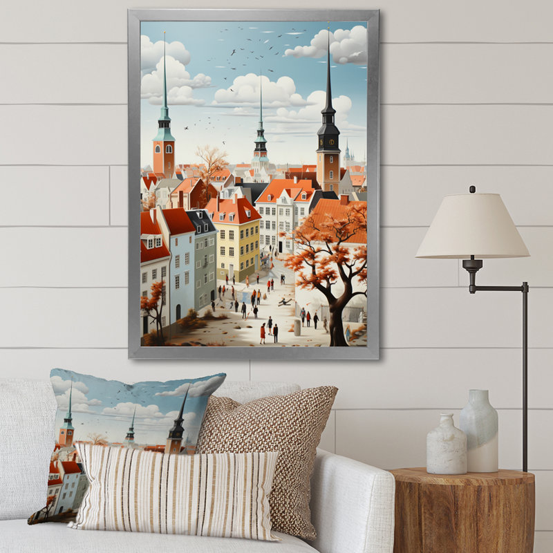 Hoosick Danemark, toits écarlates, collage I - impression, Cadre photo argenté, H 20 po x l 12 po x P 1 po