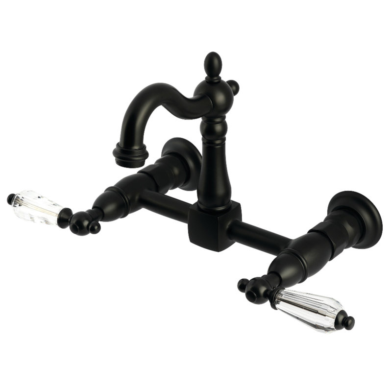 Kingston Brass Willshire Double-Handle 2-Hole Wall-Mount Bridge Kitchen Faucet, Matte Black