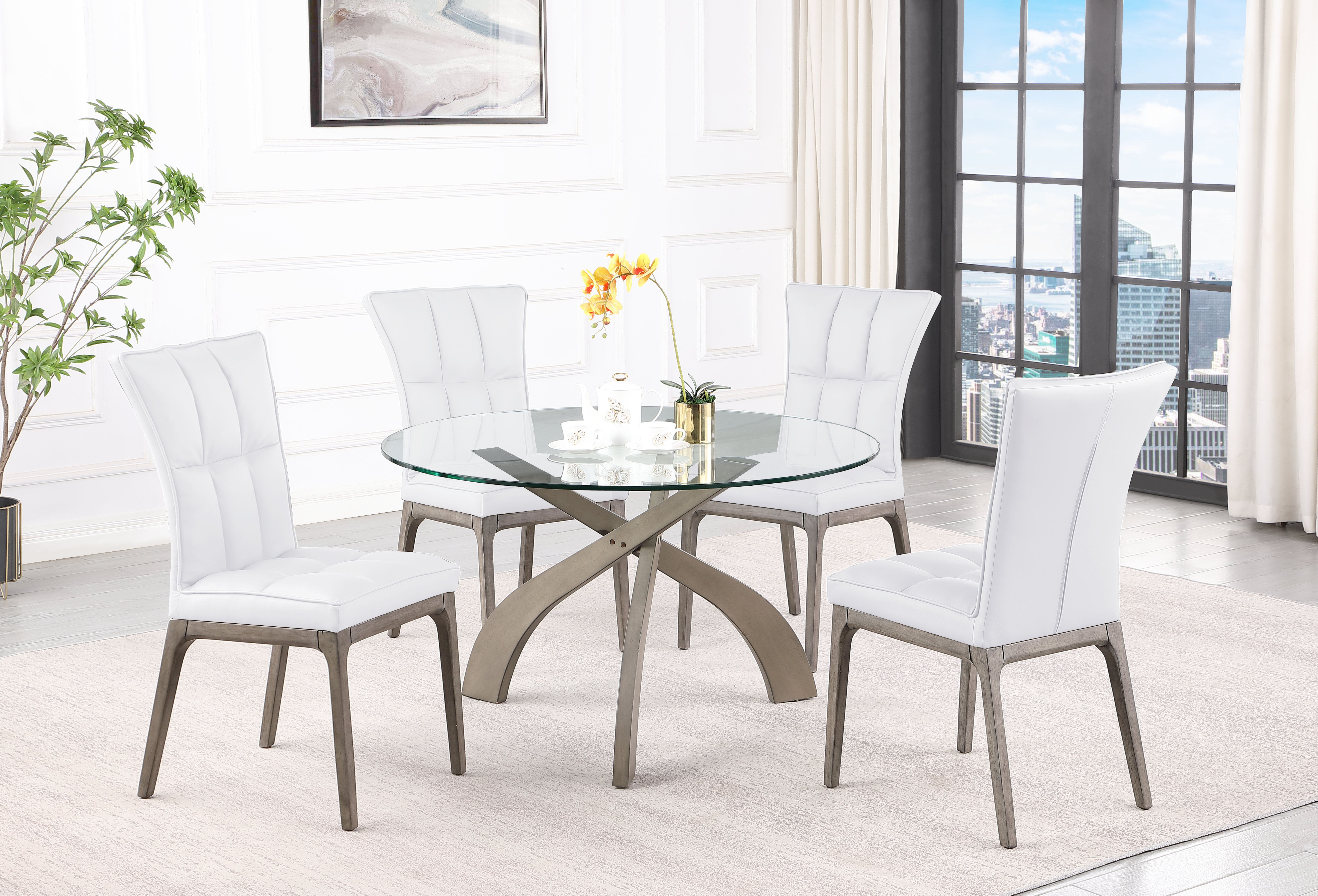 White Pedestal Table With Tufted Chairs Kitchen White Table Chair